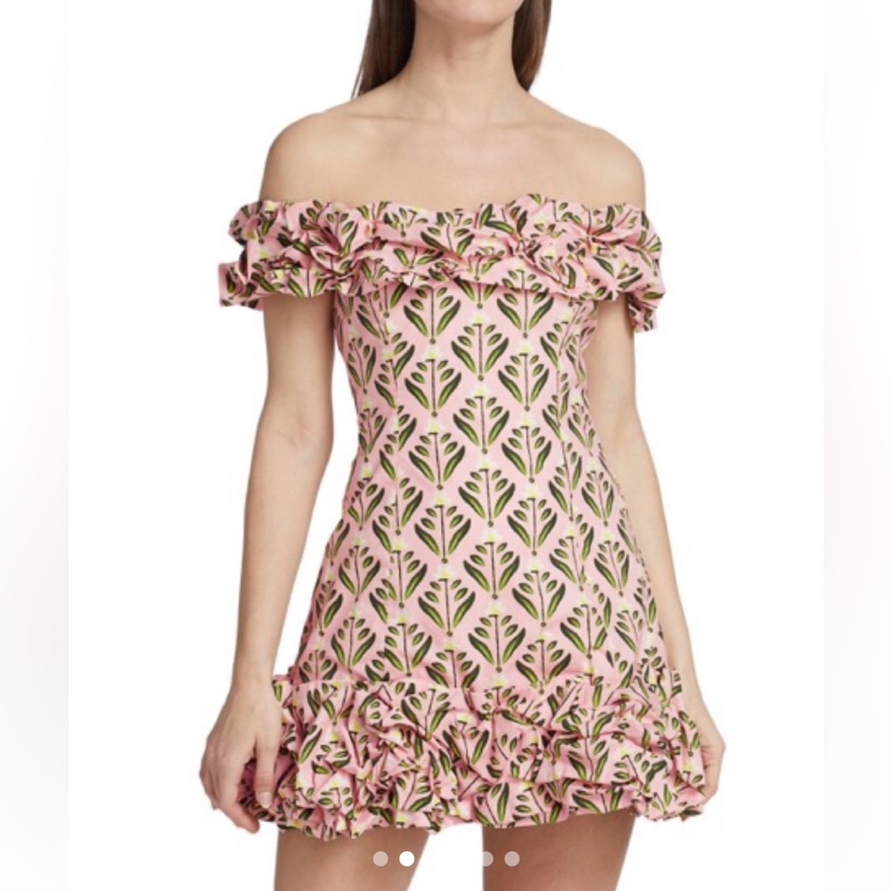 Agua by Agua Bendita Pink and Green Leaf Print Mini Dress